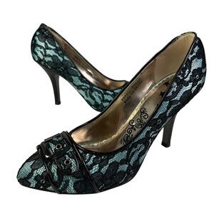 Naughty Monkey Secret Secretary Womens 6.5 Lace Pumps Stiletto Heels Teal